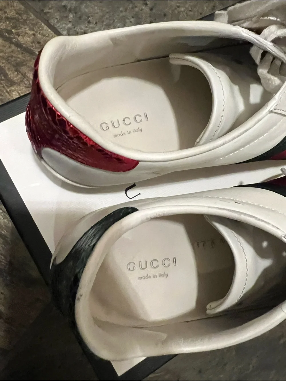 Gucci White Leather Ace Sneakers Red & Green Web Stripe and Bee Women’s 36 EUC